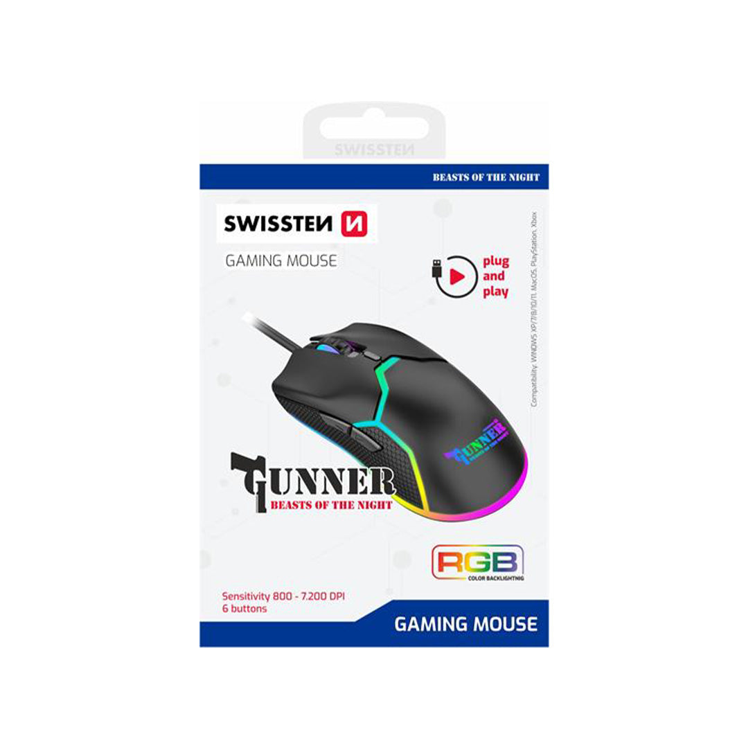 Swissten Gunner Gaming Mouse | Zwart
